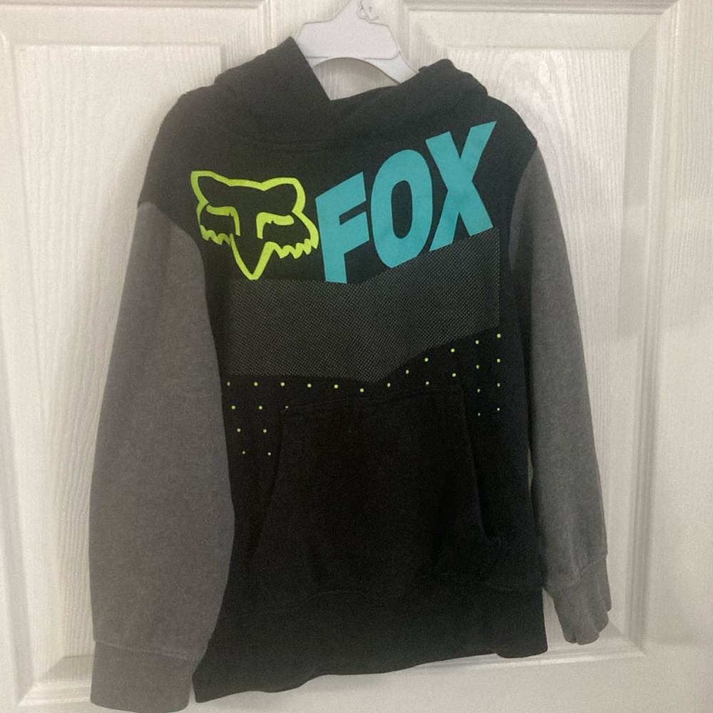 Fox Black and Gray Pullover Hoodie with Logo and Graphic Design